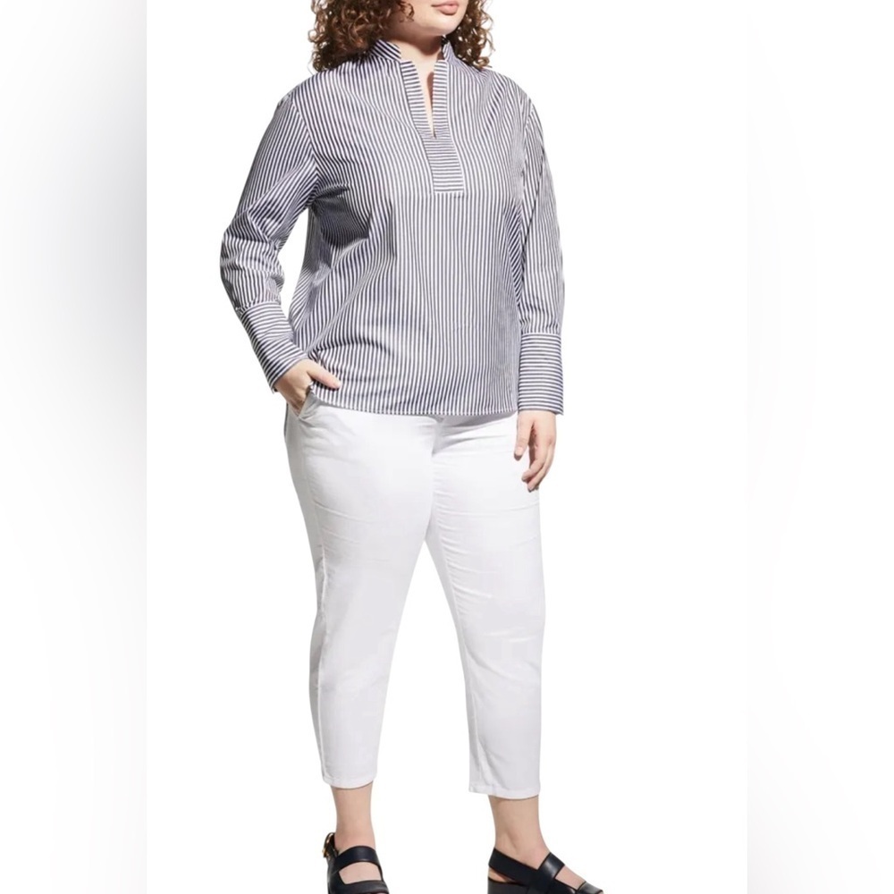 Harshman Iris Blouse 3X Black White Striped Cotton Tunic NWT Plus Size
